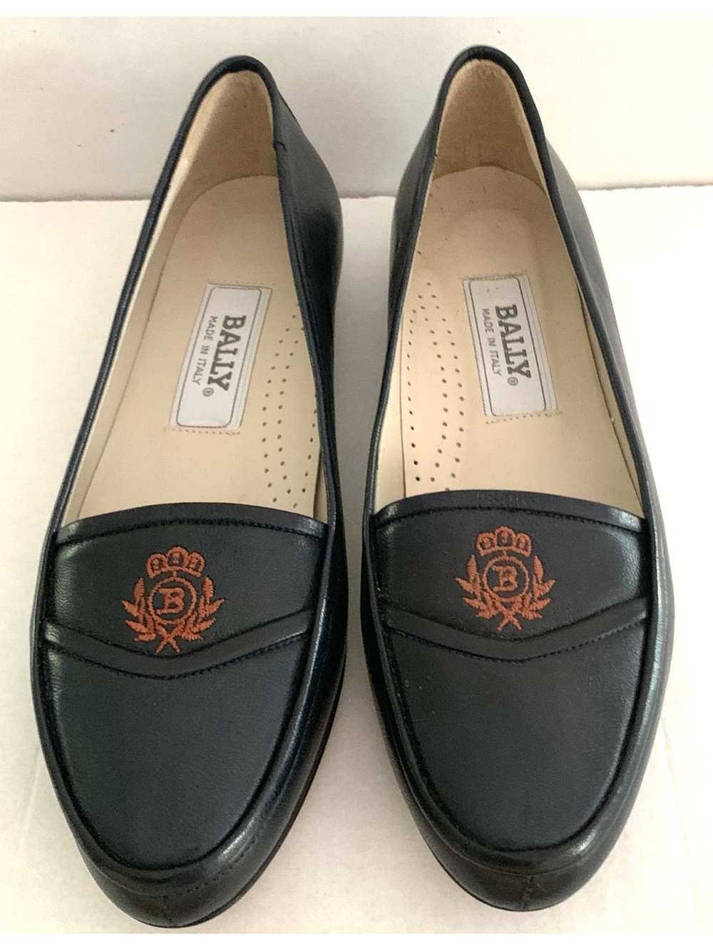 BALLY Loafers Flats Womens 39 8.5 N, Navy Blue Leather ITALY